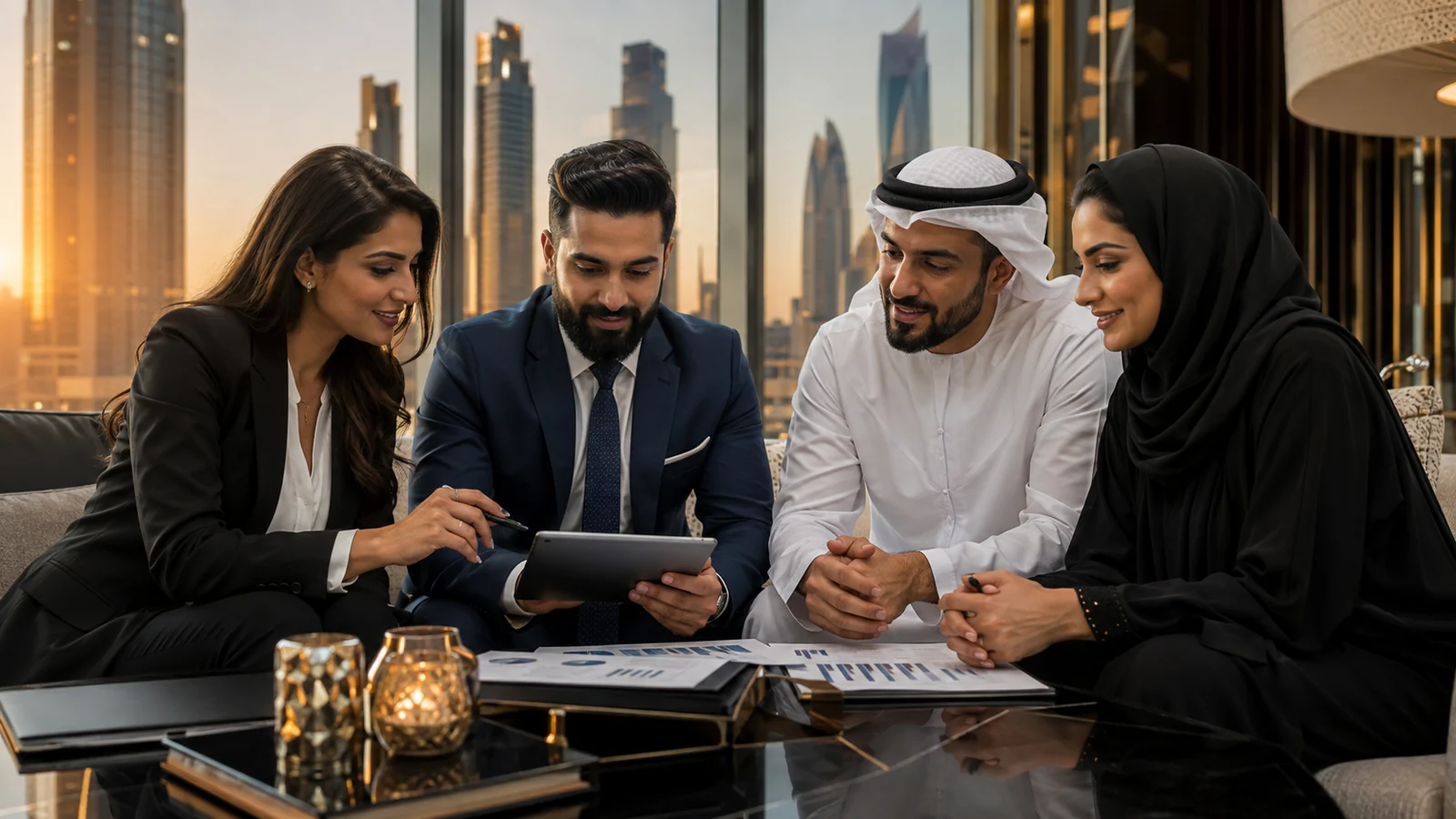 Indian and Middle Eastern executives in a commercial opportunity meeting